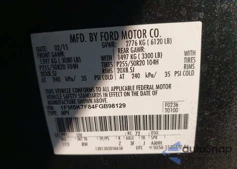 2015 Ford Explorer Limited z USA, uszkodzony, nr VIN 1FM5K7F84FGB98129